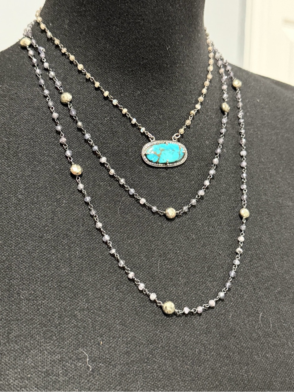 Ela Rae Layered Necklace Set Turquoise Pendant Long Beaded Necklace Boho Luxe